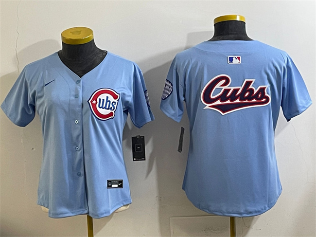 Women's Chicago Cubs Team Big Logo Blue 2024/25 2nd Alternatemited Stitched Baseball Jersey(Run Small)